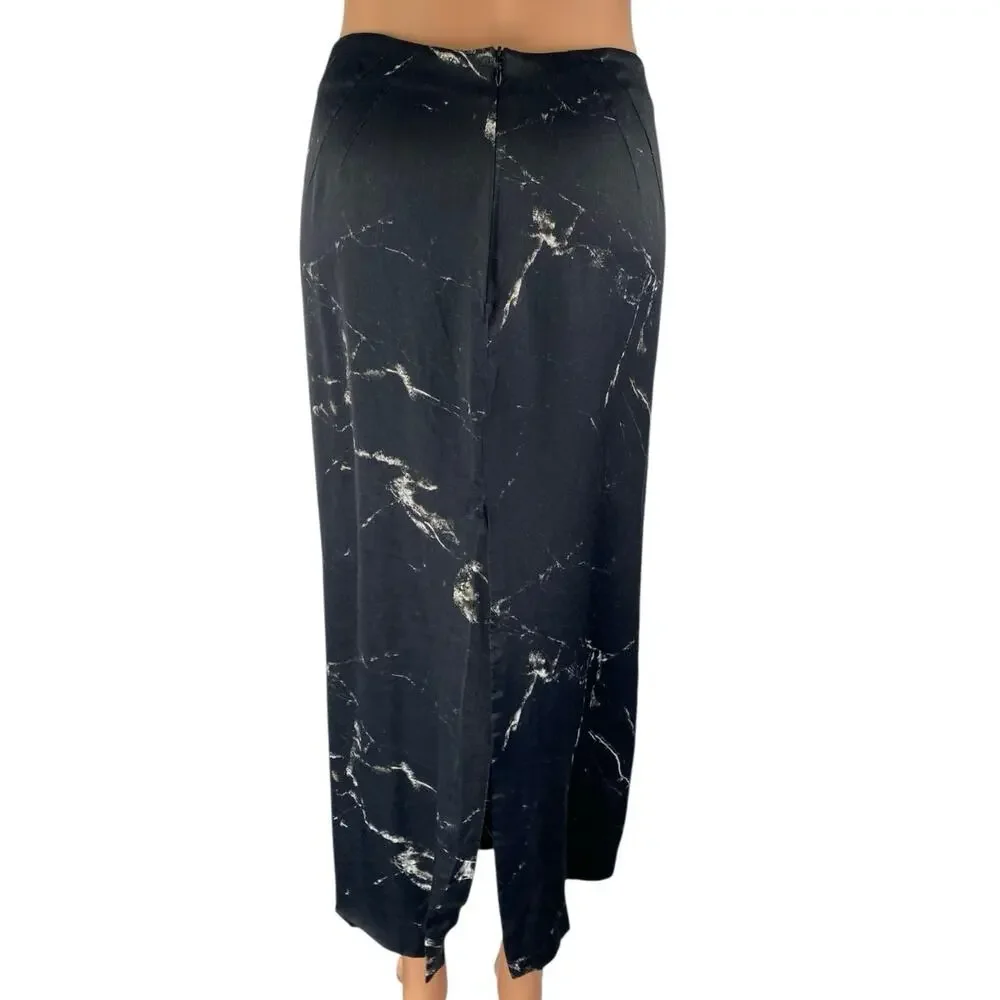 Zara Women's Black White Marble Print High Waisted Straight Midi Skirt Size XS
